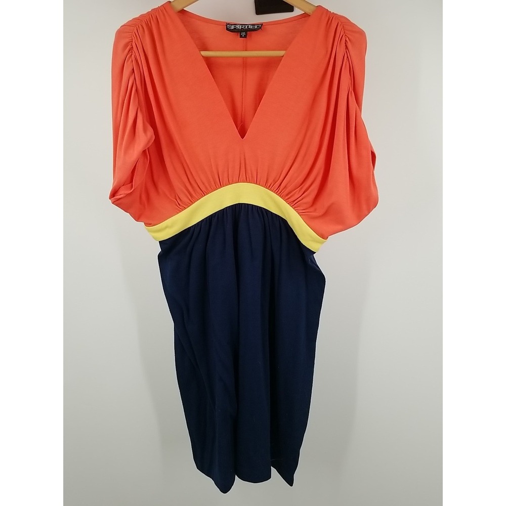 Spirited Randolph Duke Dress V Neck Short Sleeve Orange Blue Yellow Medium